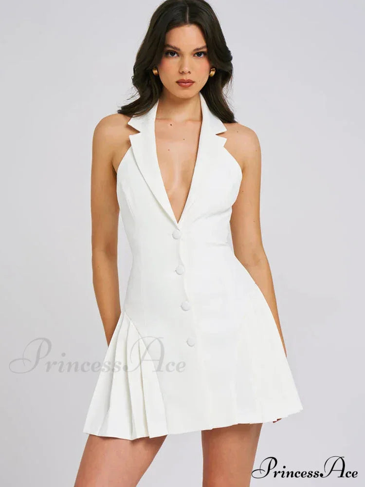 Collar Buttoned Backless Charming Suit Mini Dress