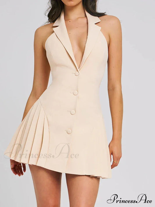 Collar Buttoned Backless Charming Suit Mini Dress