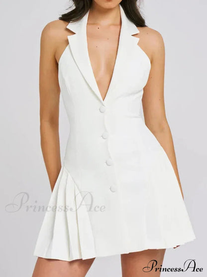 Collar Buttoned Backless Charming Suit Mini Dress