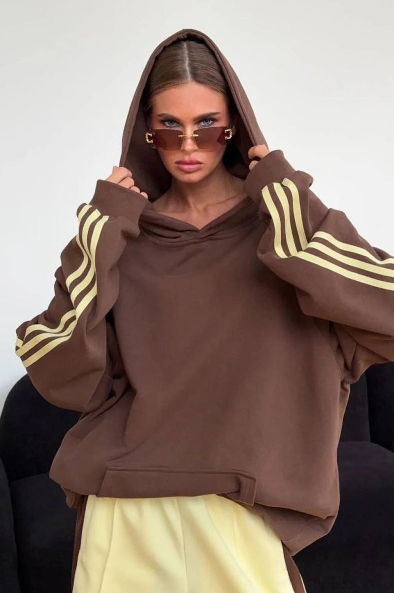 Color Block Hooded Oversized Comfy Hoodie Pants Two Piece Set