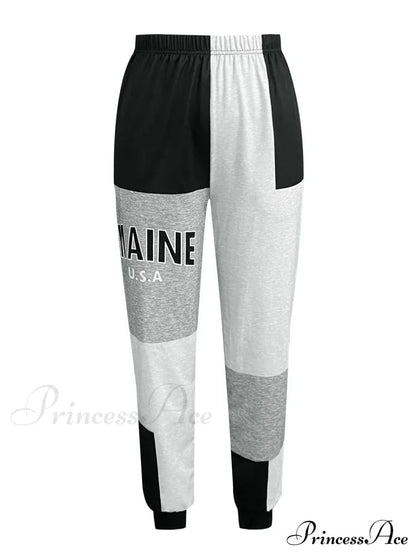 Color Block Jogger Letter Patchwork Print Knitting Slant Pocket Pants