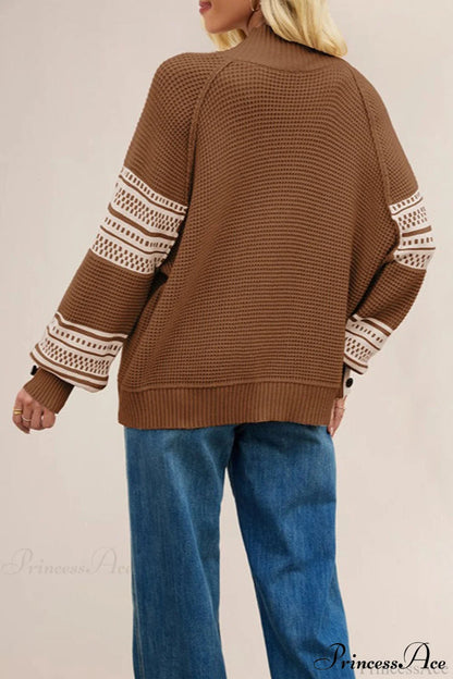 Color-block Mock Neck Knit Sweater
