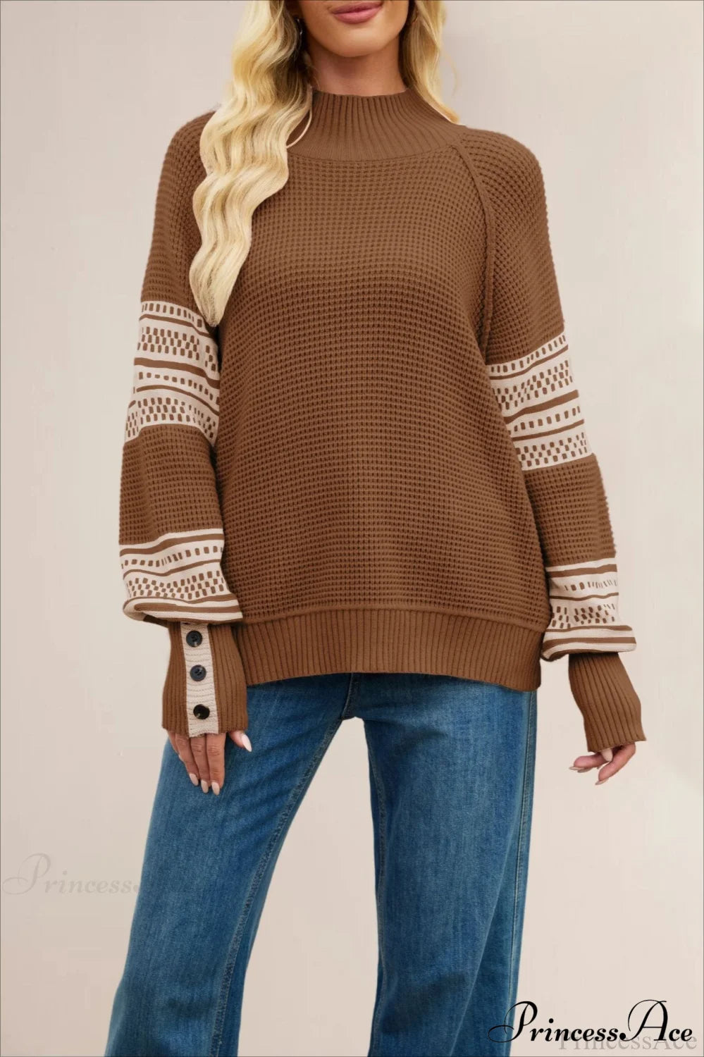 Color-block Mock Neck Knit Sweater