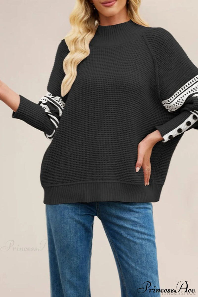 Color-block Mock Neck Knit Sweater