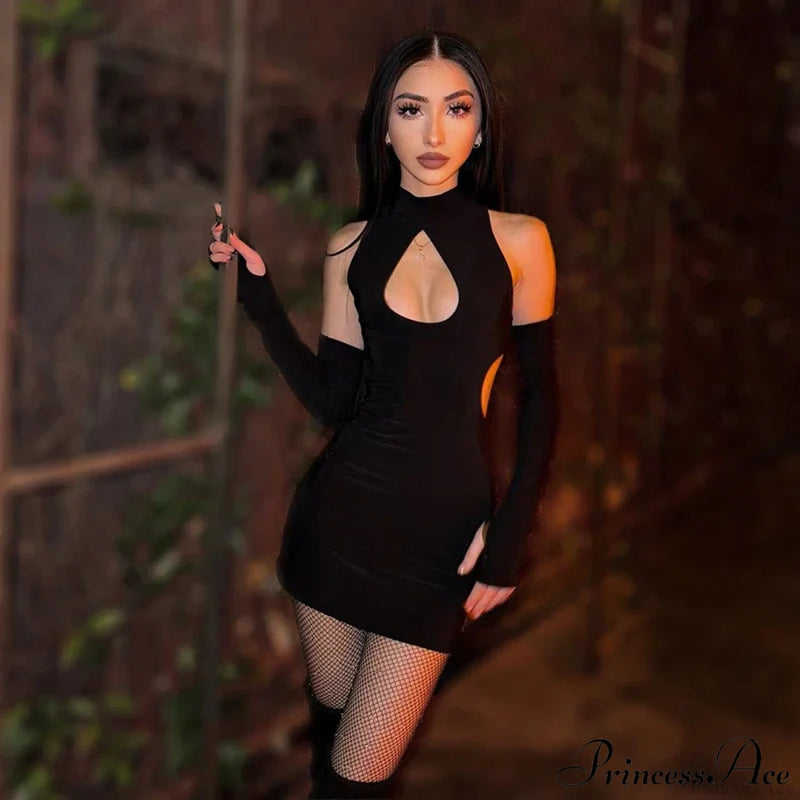 Color Chest Water Drop Hollow Tight Cut Out Mini Dress