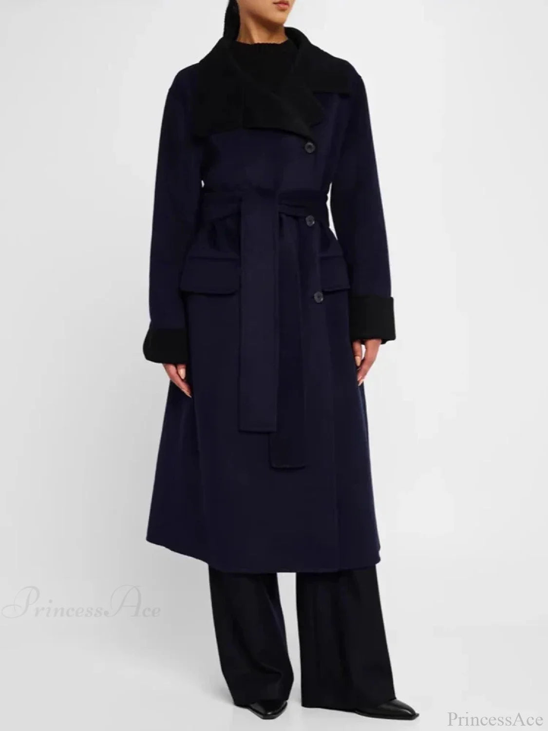 Color Lapel Slim Single-breasted Overcoat