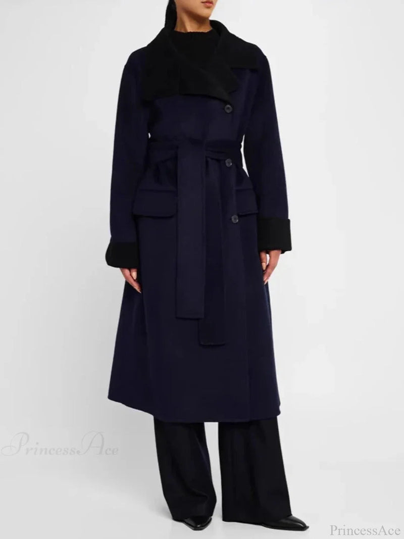 Color Lapel Slim Single-breasted Overcoat