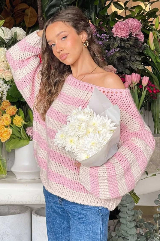 Colorblock Off-the-shoulder Stripe Loose Sweater