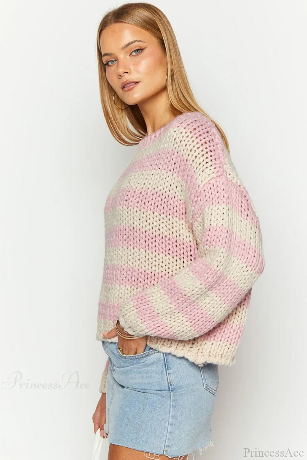 Colorblock Off-the-shoulder Stripe Loose Sweater