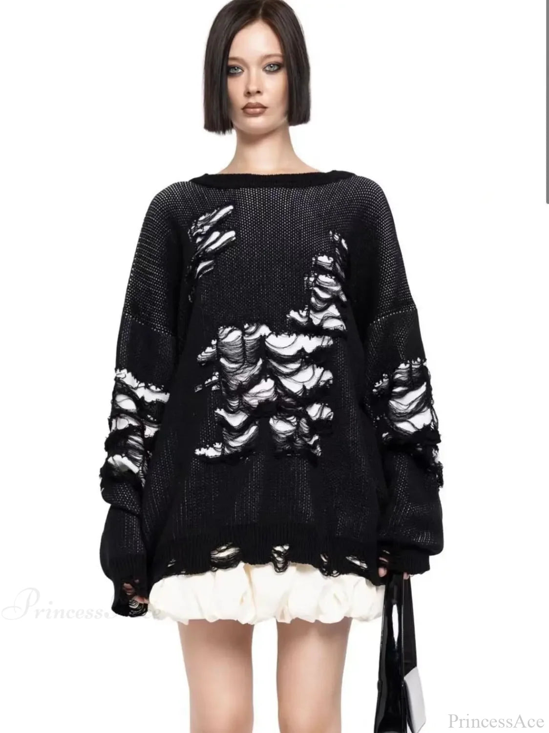 Colorblocking Torn Knit Pullover Sweater