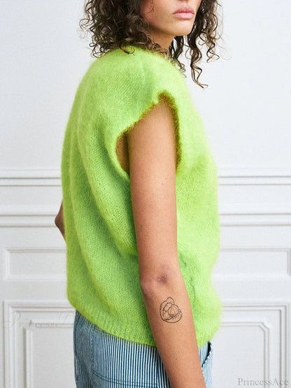 Colorful Furry Button-up Sleeveless Cardigan