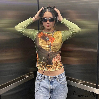 Colorful Kawaii Graphic Print T-shirt