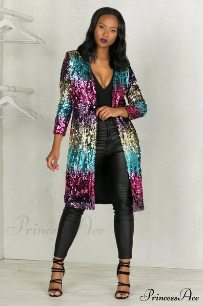 Colorful Mid-length Stylish Sequin Cardigan