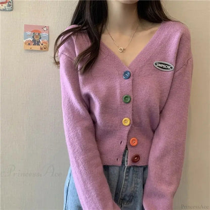 Colorful V-neck Loose Long Sleeve Knit Cardigan