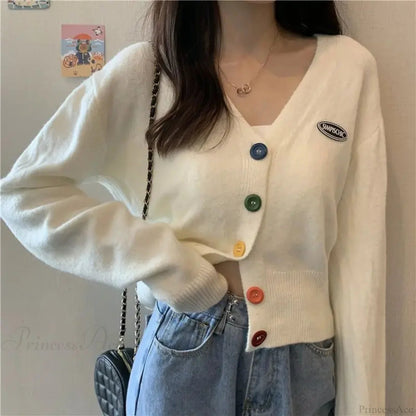 Colorful V-neck Loose Long Sleeve Knit Cardigan