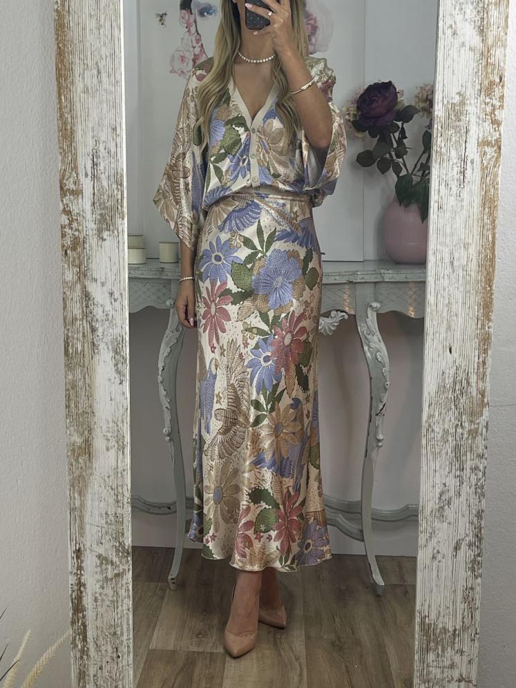 Exquisite Satin Print Fishtail Skirt