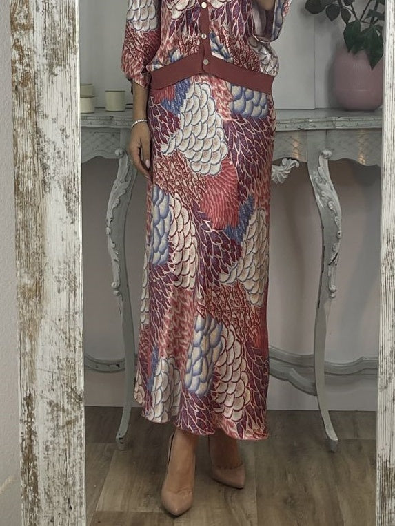 Exquisite Satin Print Fishtail Skirt