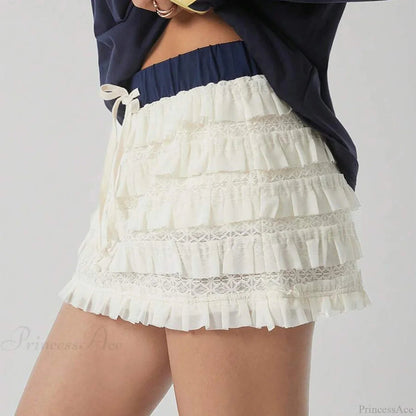Contrast Lace Layered Ruffles Skirt