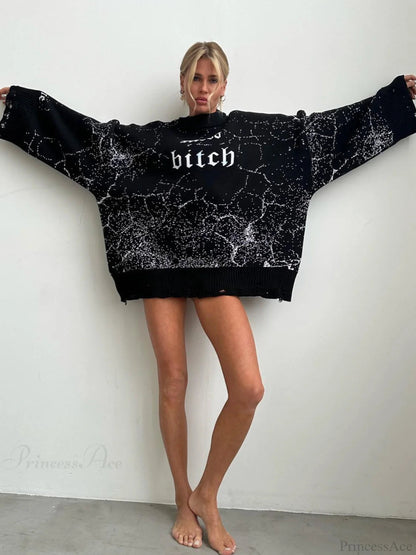 Contrast Letter Knit Pullover Sweater