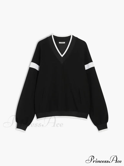 Contrast Trim Graceful Oversized Sweatshirt