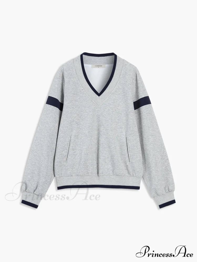 Contrast Trim Graceful Oversized Sweatshirt