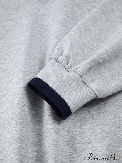 Contrast Trim Graceful Oversized Sweatshirt
