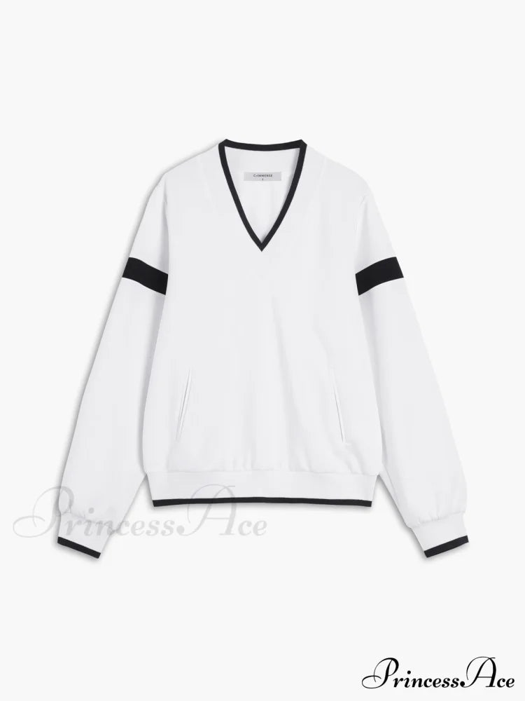 Contrast Trim Graceful Oversized Sweatshirt