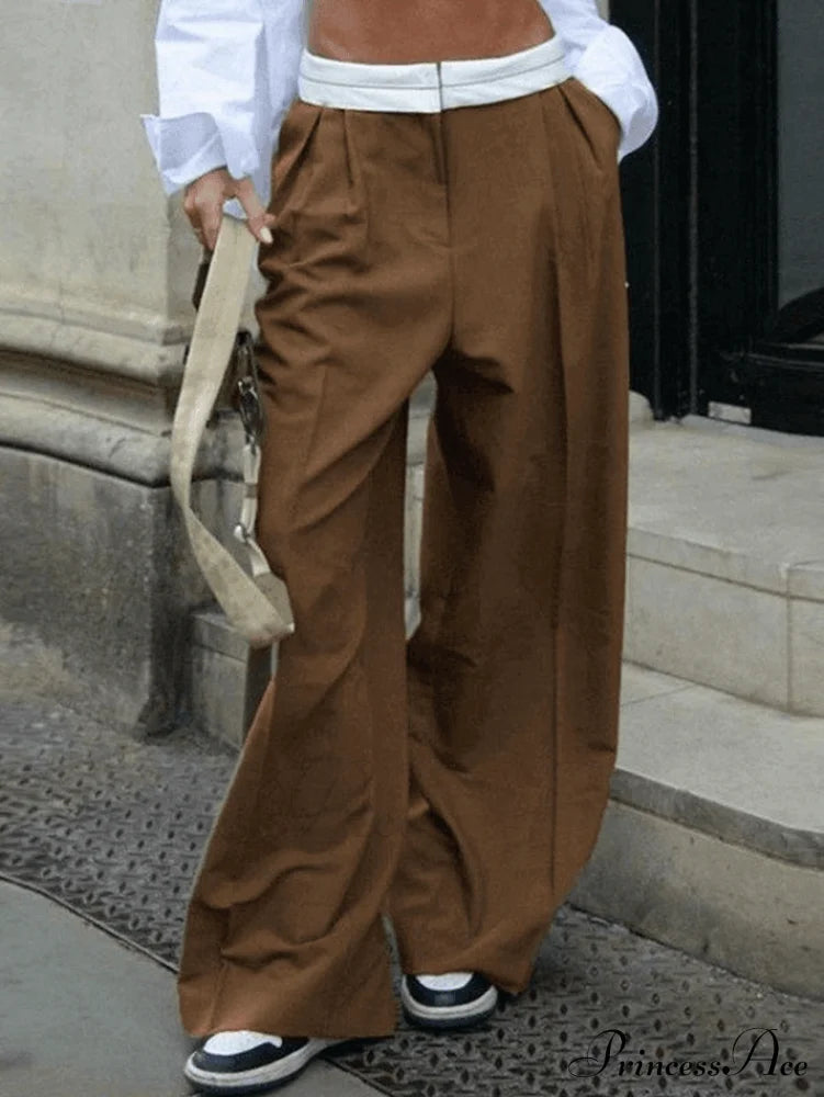 Contrast Waist Graceful Pleated Tailored Pants