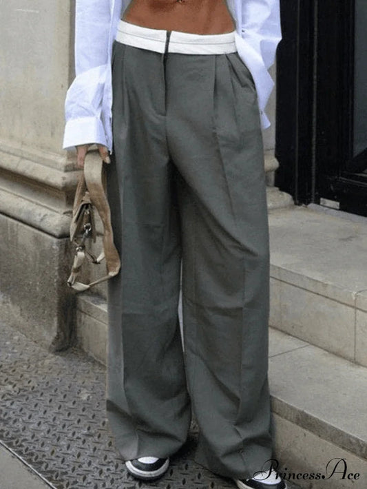 Contrast Waist Graceful Pleated Tailored Pants
