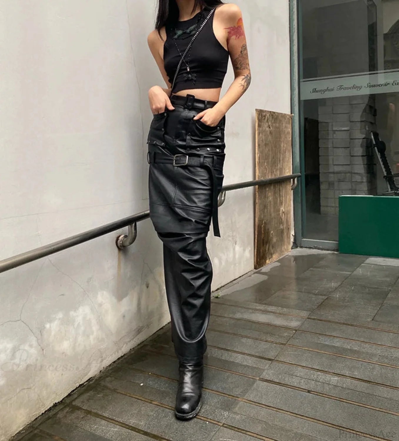 Cool Pu Leather Maxi Slit Skirt