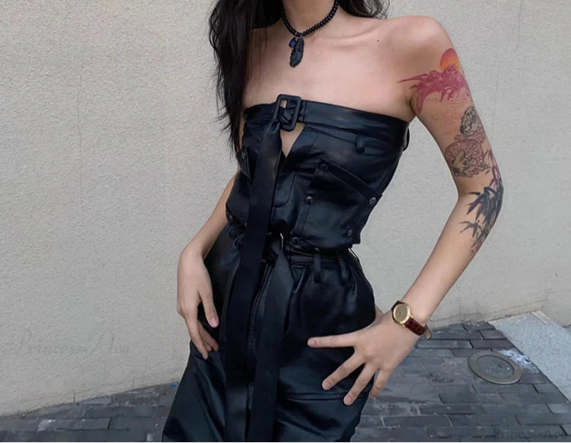 Cool Pu Leather Maxi Slit Skirt