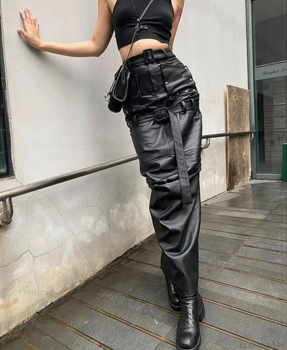 Cool Pu Leather Maxi Slit Skirt