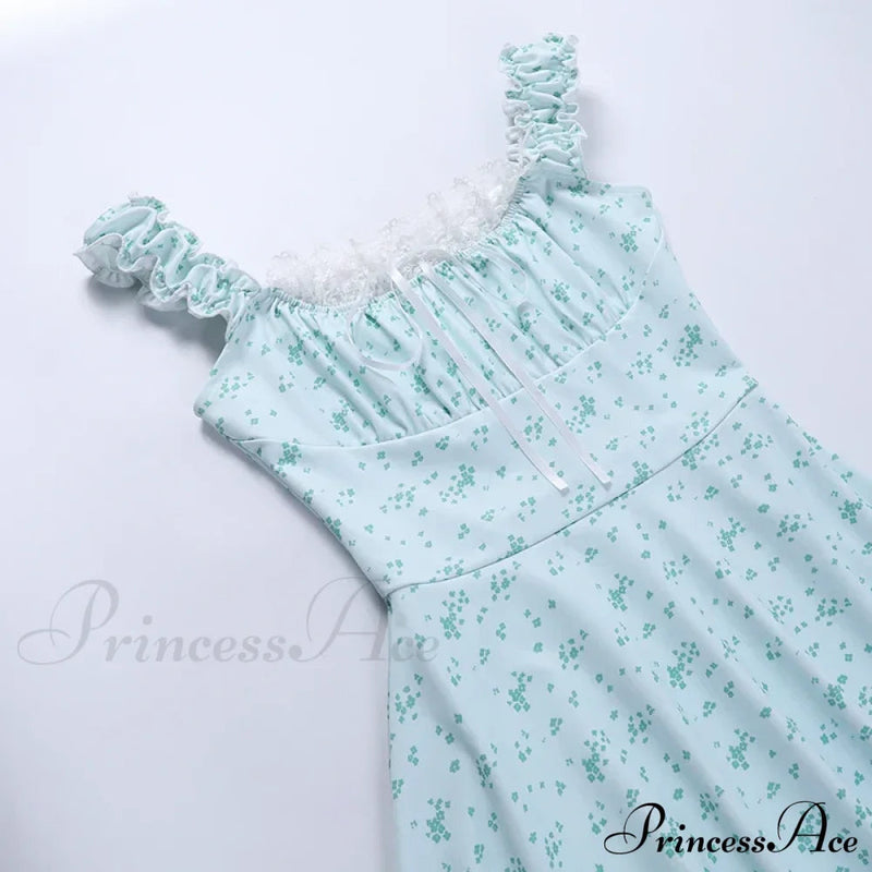 Coquette Y2k Printpatchwork Lace Trim Square Neck T-shirts Dress