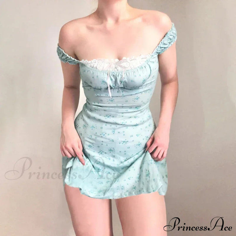 Coquette Y2k Printpatchwork Lace Trim Square Neck T-shirts Dress