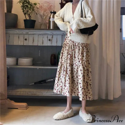Corduroy High Waist Charming Print Maxi Skirt