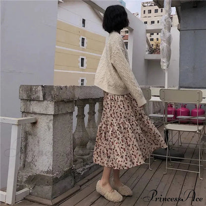 Corduroy High Waist Charming Print Maxi Skirt