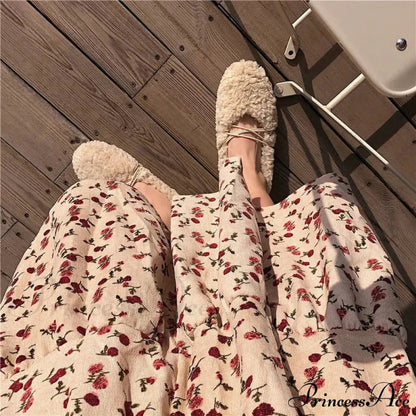 Corduroy High Waist Charming Print Maxi Skirt