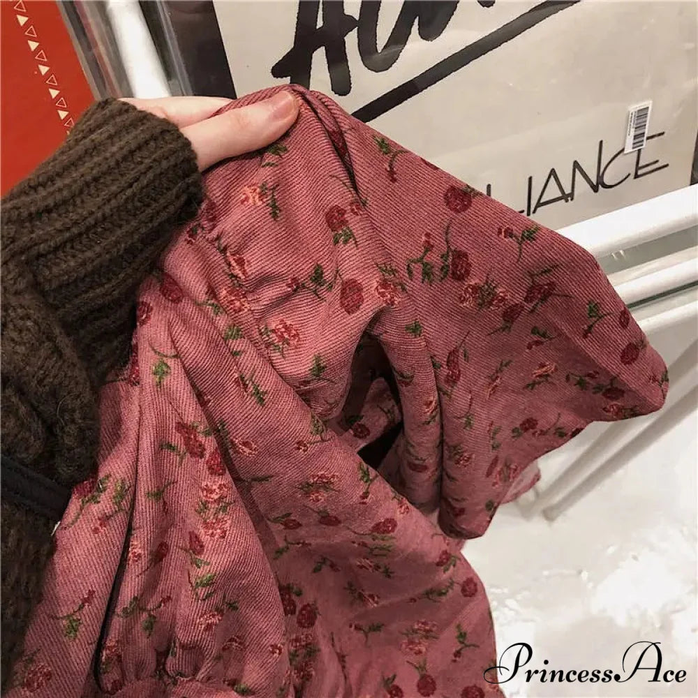 Corduroy High Waist Charming Print Maxi Skirt