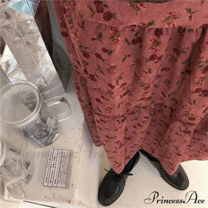 Corduroy High Waist Charming Print Maxi Skirt