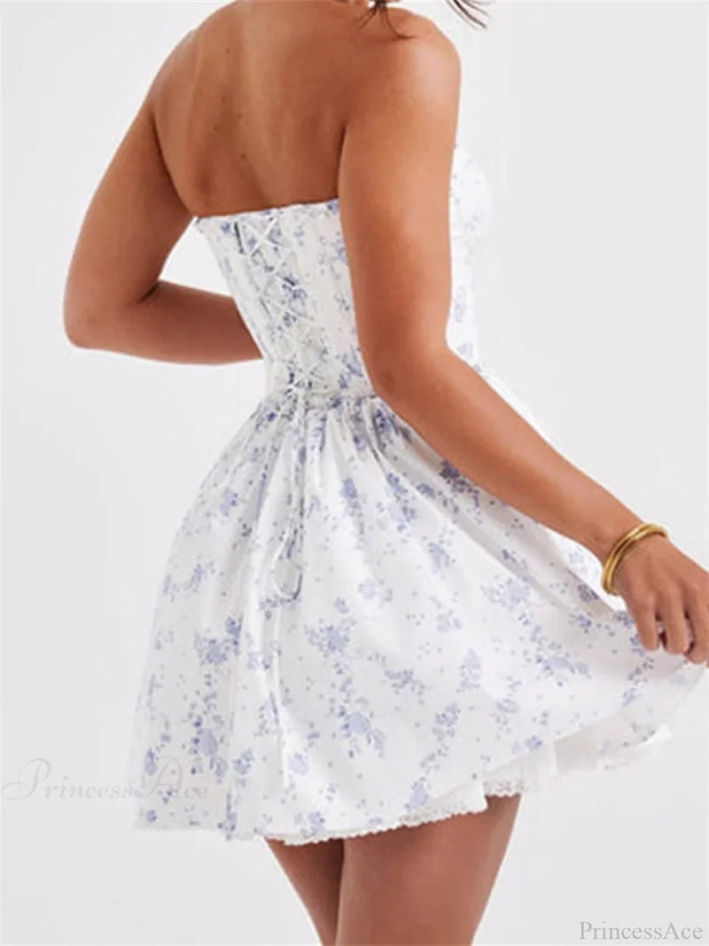 Corset Tie-up Lace Trim Mini Dress