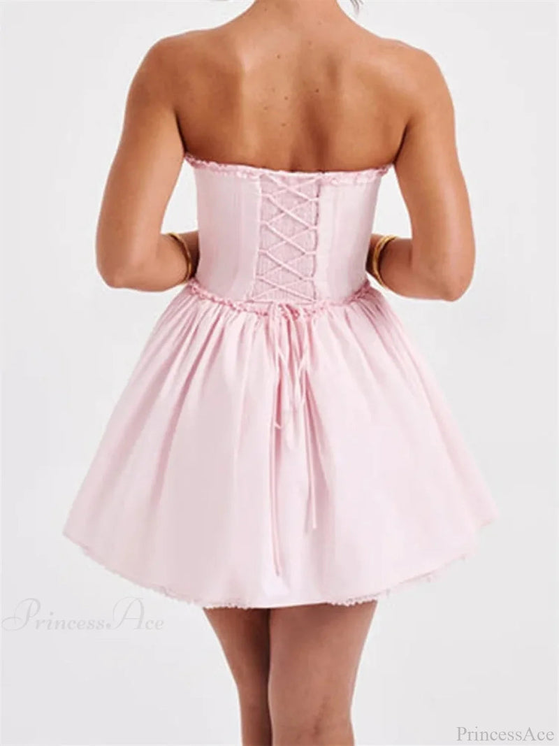 Corset Tie-up Lace Trim Mini Dress
