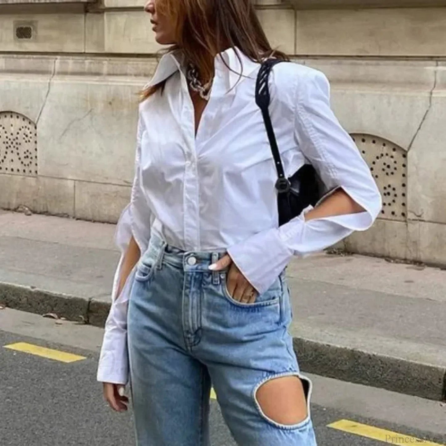 Cotton White Blouse Office Lady Blouse