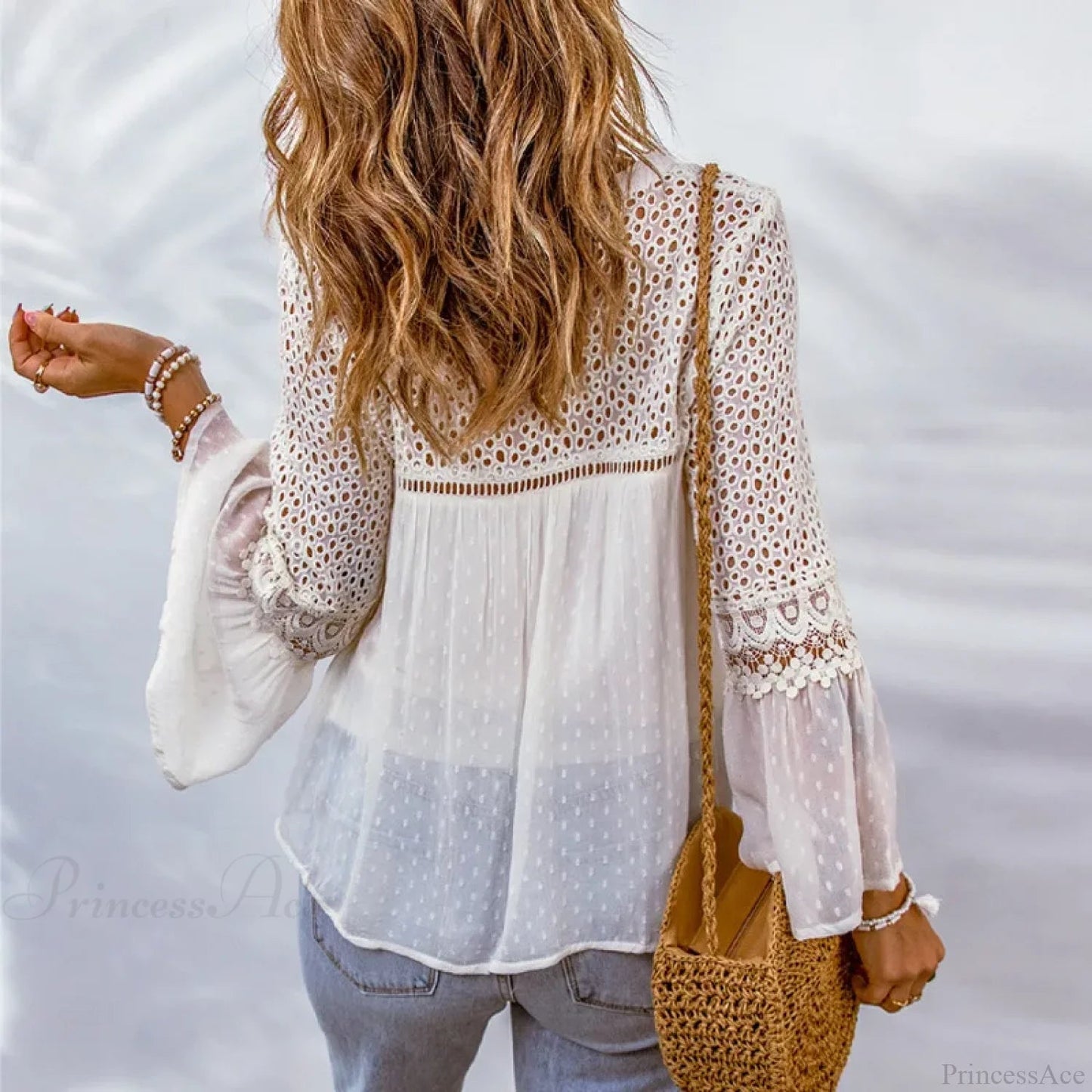 Cotton Embroidery Tassel Splicing Chiffon Blouse