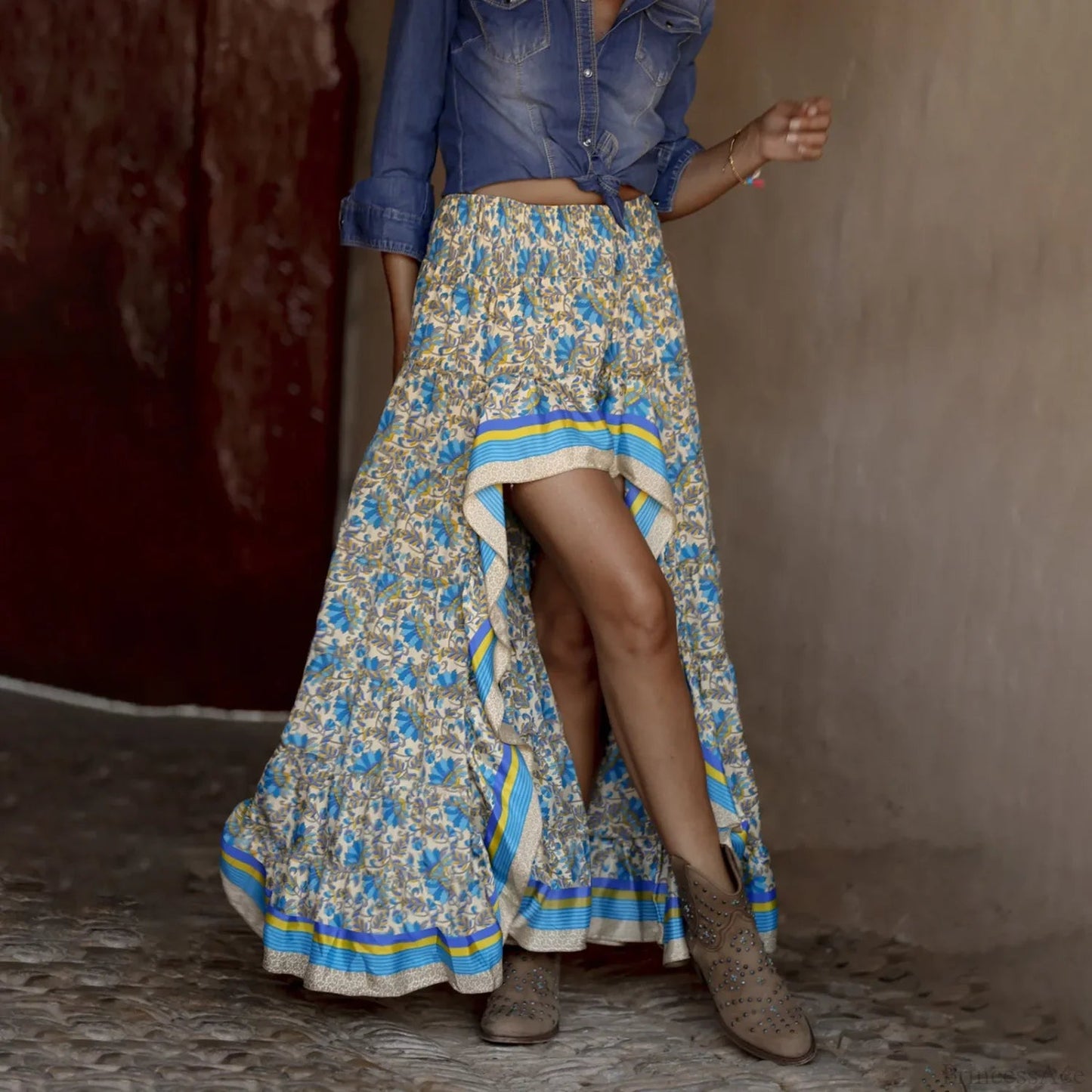 Cotton Print Pleated Skirt