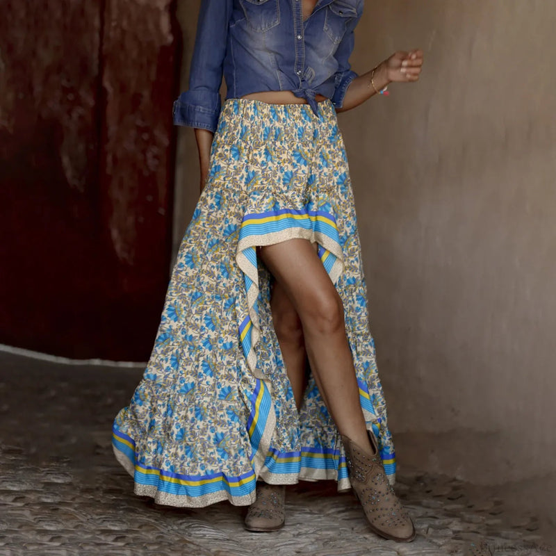 Cotton Print Pleated Skirt