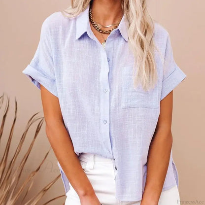 Cotton Linen Short Sleeve Blouse