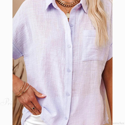 Cotton Linen Short Sleeve Blouse