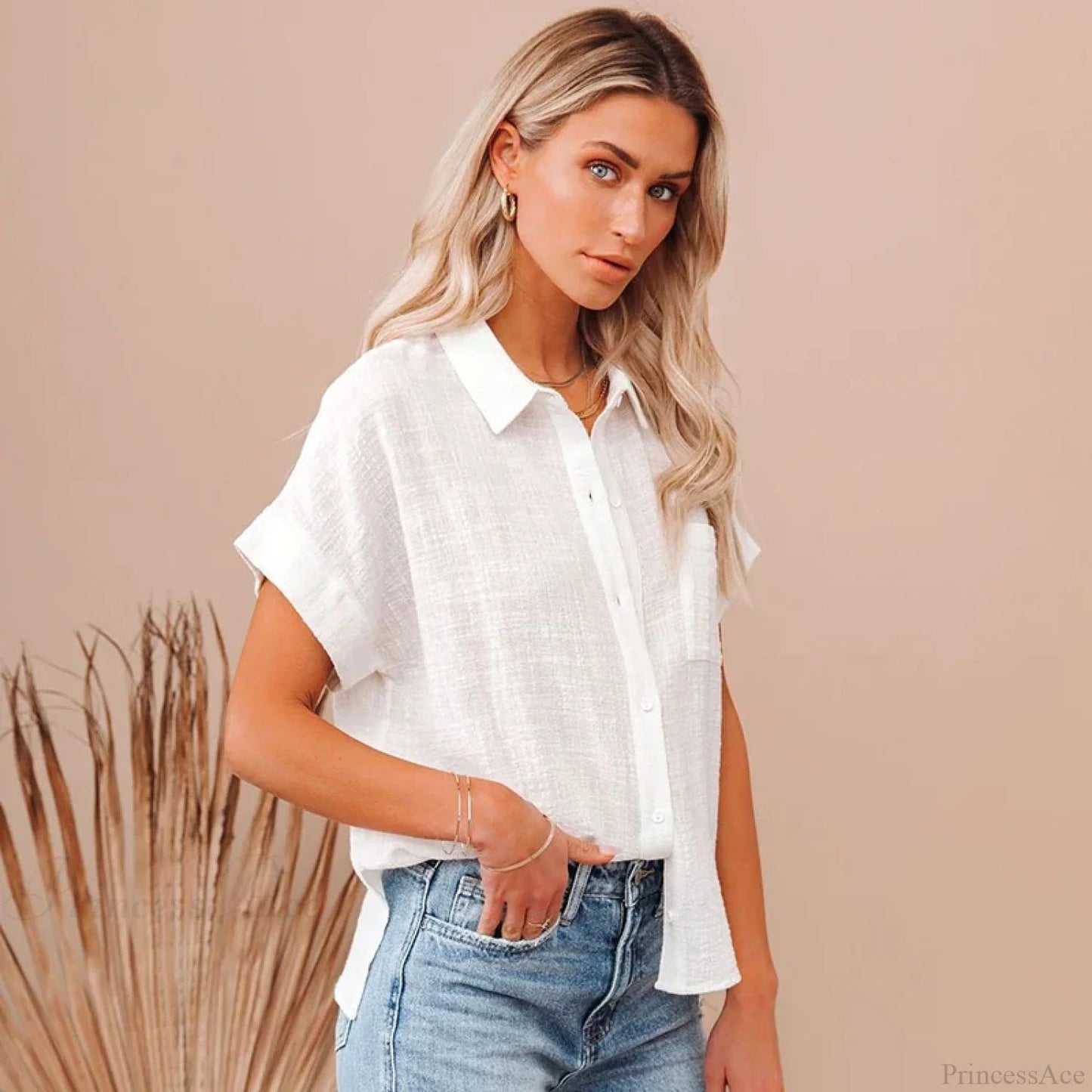 Cotton Linen Short Sleeve Blouse
