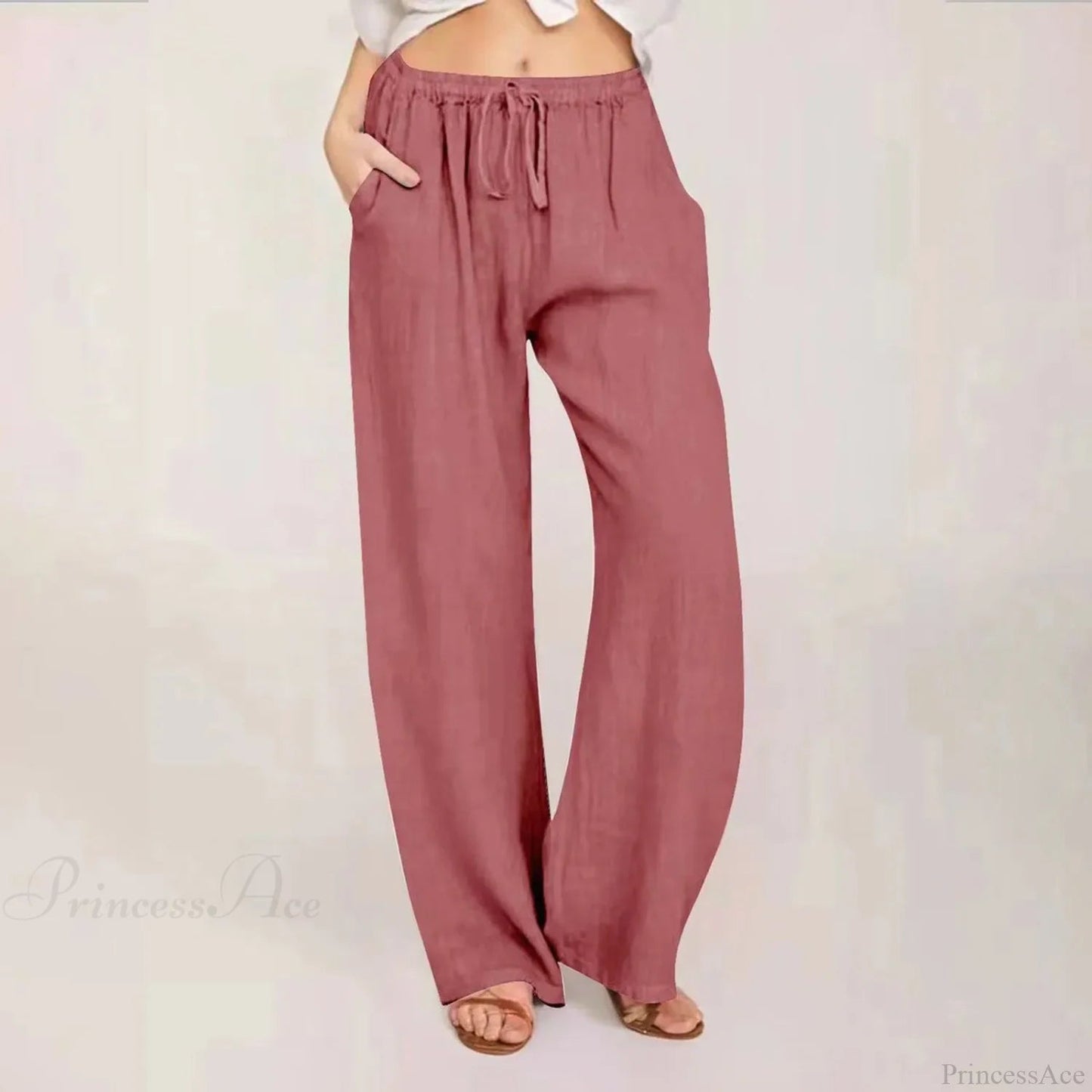 Cotton Linen Wide Leg Drawstring Pants