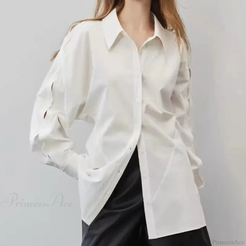 Cotton Long Sleeve Button Up Office Blouse